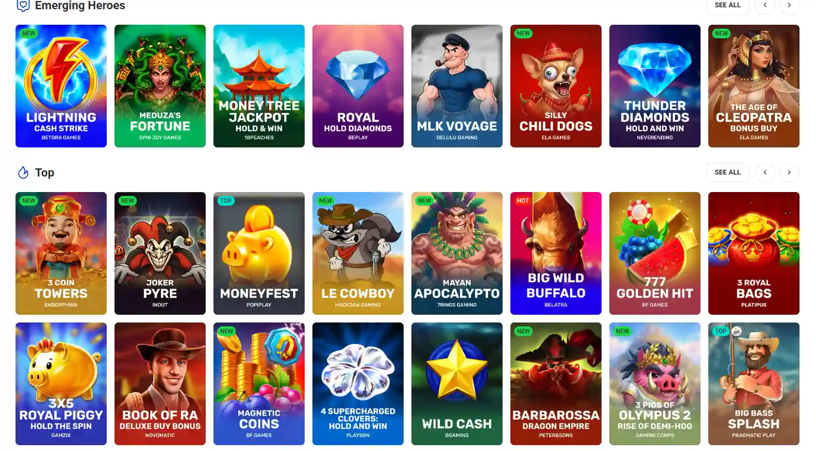 Rocket Spin Australia casino lobby showing game categories and current catalogue navigation